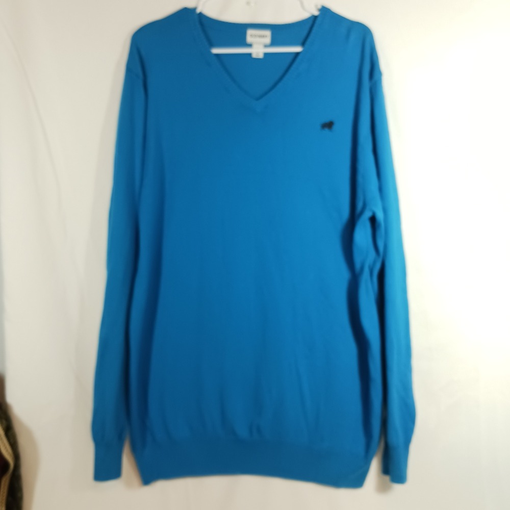 Old Navy V-Neck Sweater Mens XL Blue Excellent Lion Logo Pullover Long Sleeve